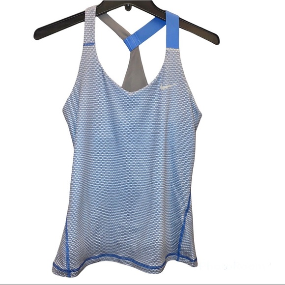 Nike Dri-Fit Racerback Sports Bra Tank Top Geometric Blue Small‎ - Picture 1 of 6